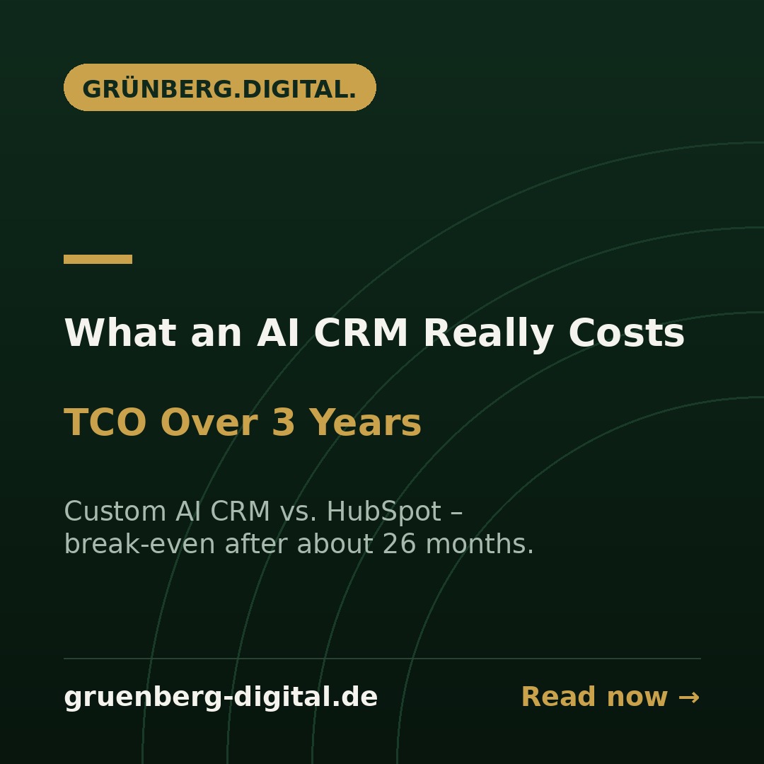 What a custom AI CRM really costs – 3-year TCO and break-even versus HubSpot – Grünberg.Digital. AI Blog