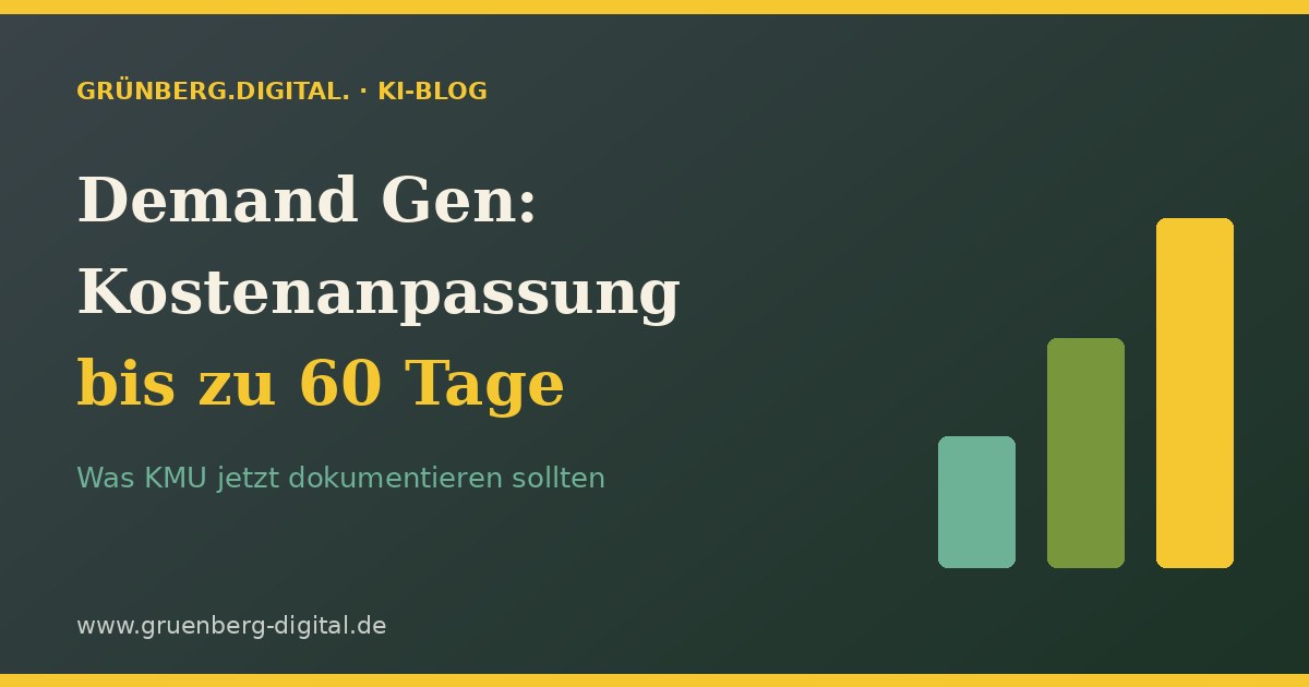 Key-Visual: Demand Gen Kostenanpassung bis zu 60 Tage – Grünberg.Digital. KI-Blog